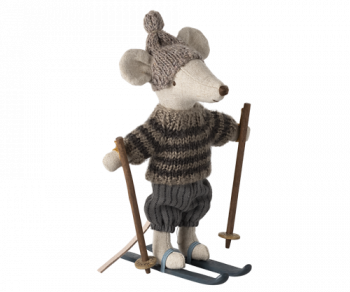 Wintermaus mit Skiset großer Bruder grau